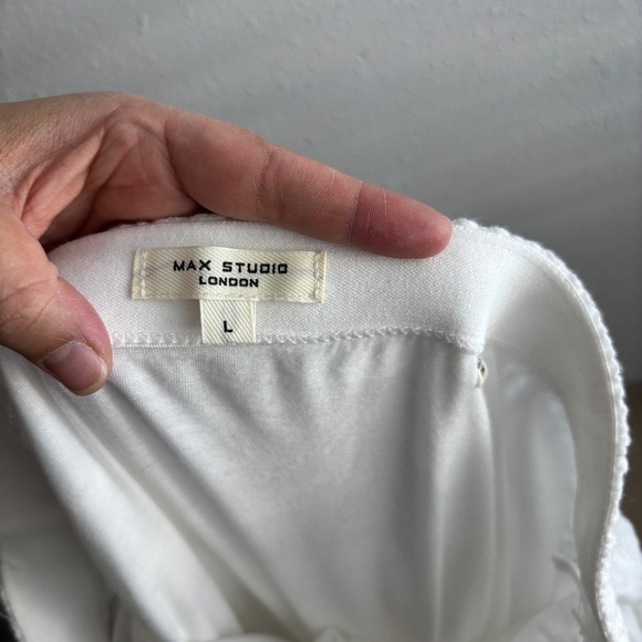 Max Studio White Textured Cotton Midi Skirt - Size Large - Picture 2 of 8